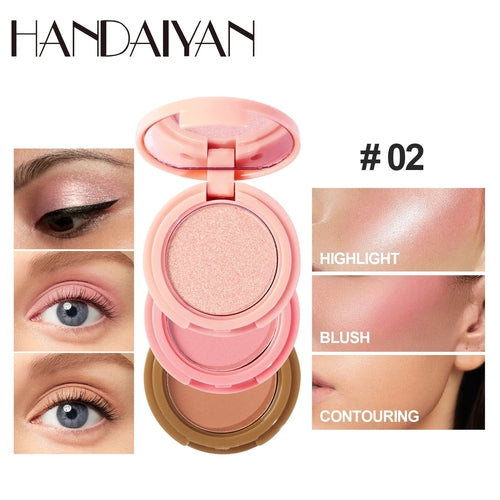 3 In 1 Matte Highlighter Contouring Blush Palette Pearly Shiny